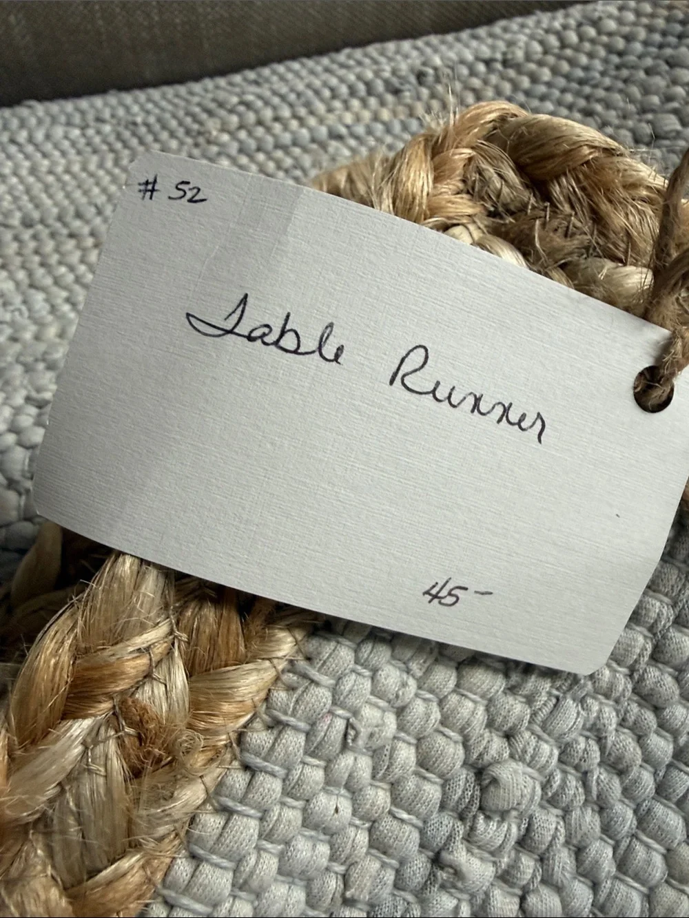 Neutral Woven Jute-Trim table runner- Light blue & Natural